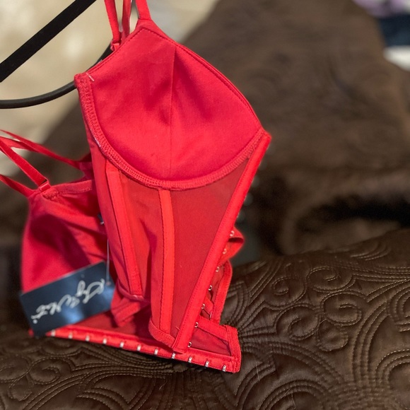 Say What Red Bustier Padded Cups Crop Top - Picture 9 of 12